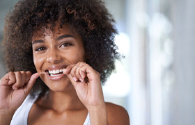 woman flossing 